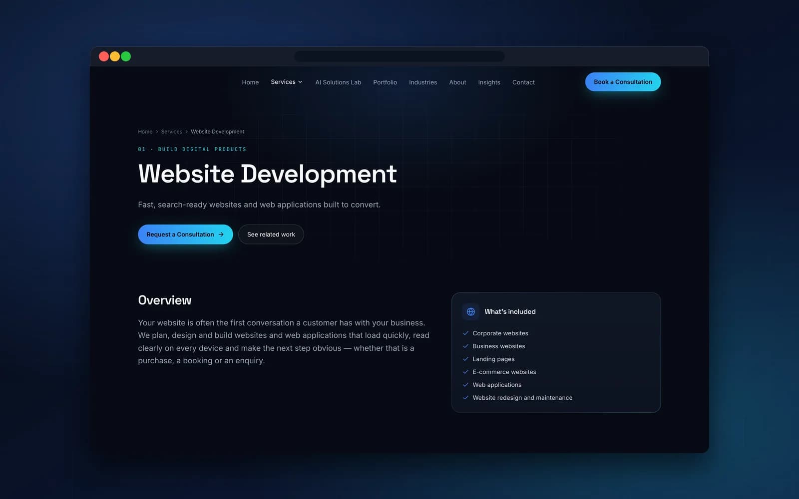 Corporate Website — Service page