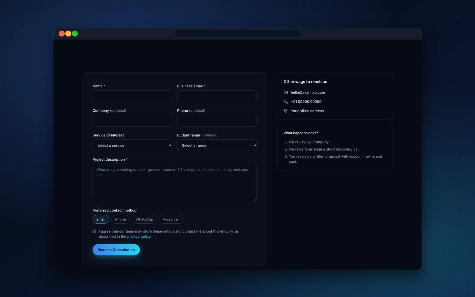 Corporate Website — Consultation form
