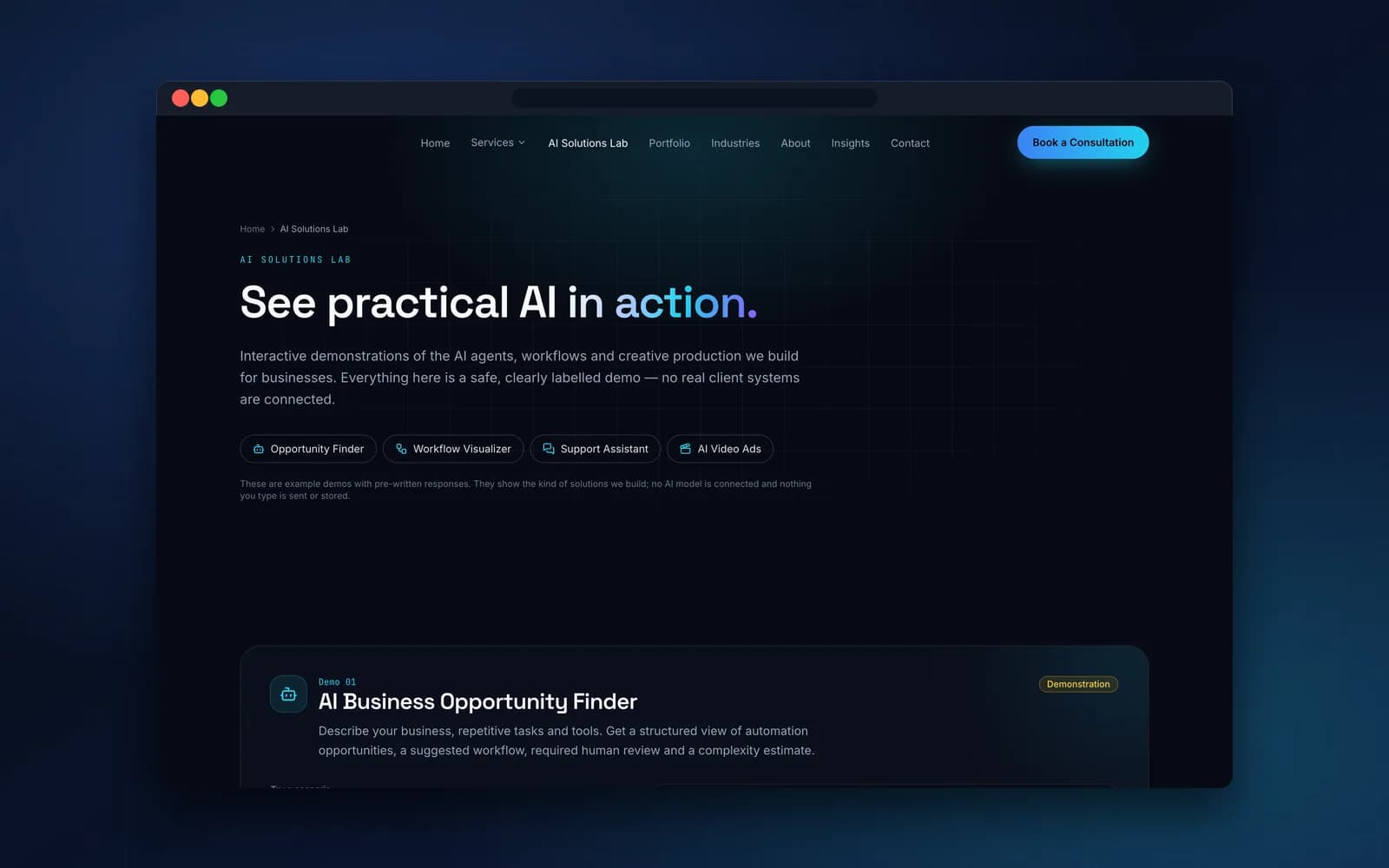 Corporate Website — Interactive demos page
