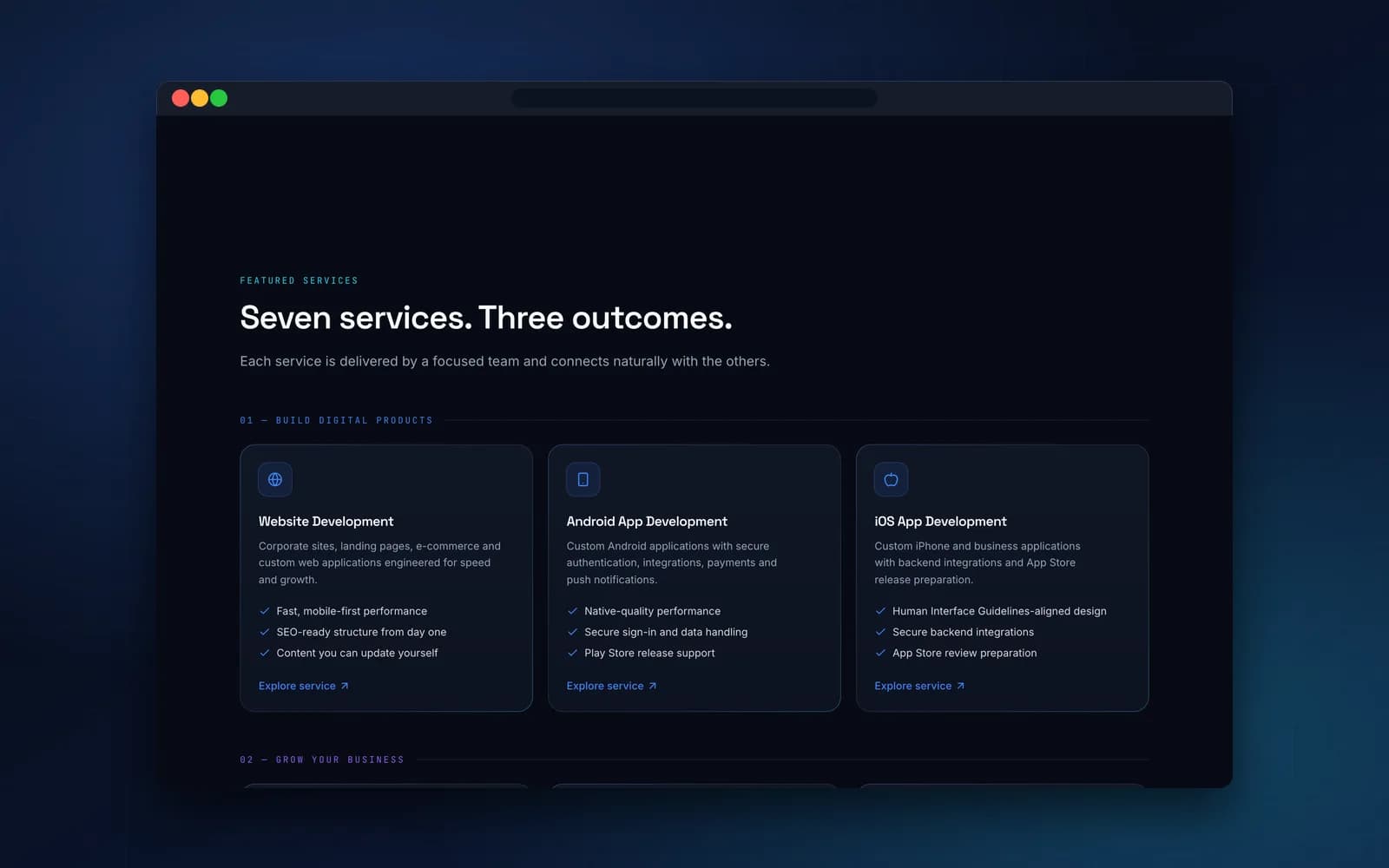 Corporate Website — Services overview