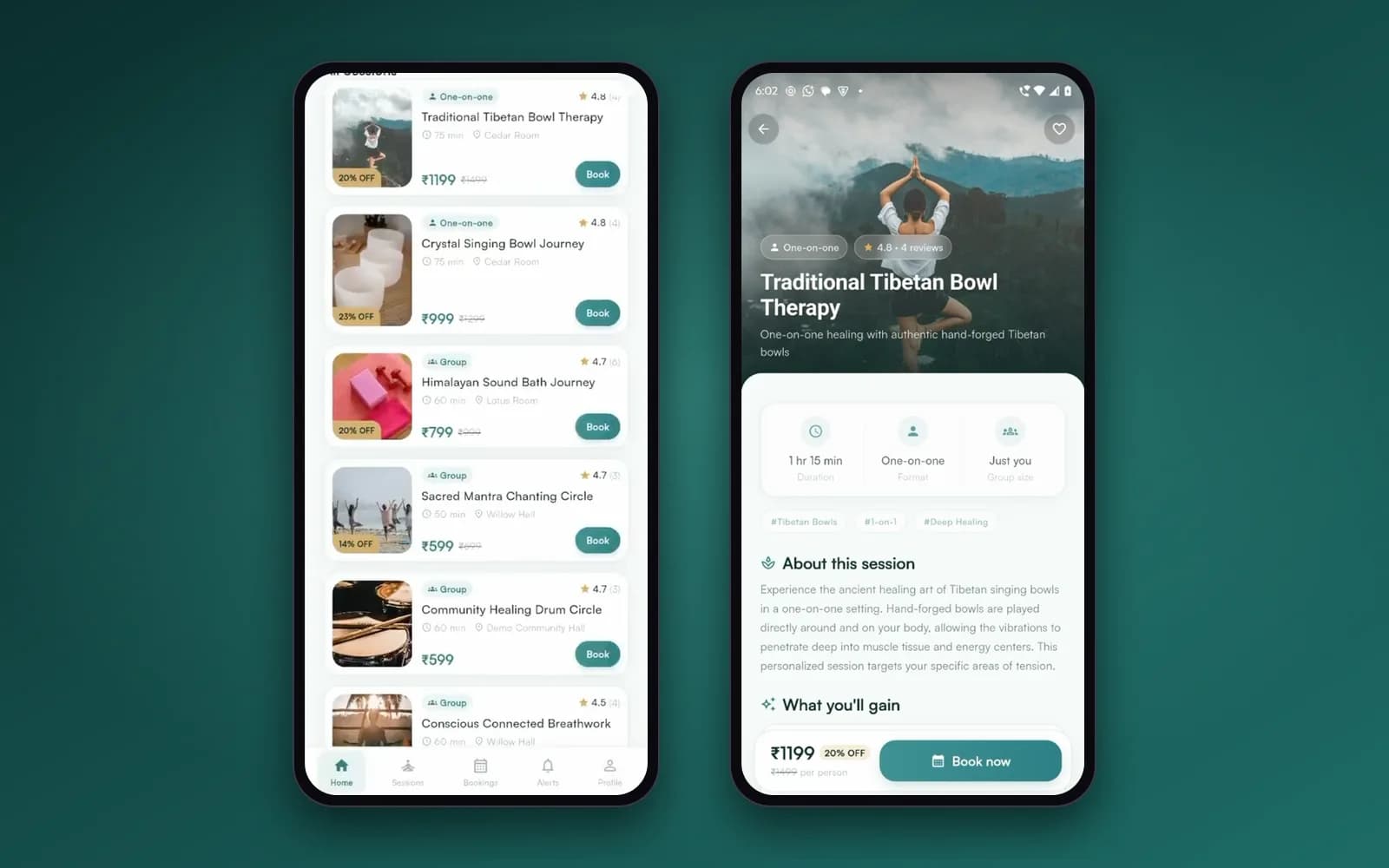 SoundTherapy Booking Website — Sessions and details