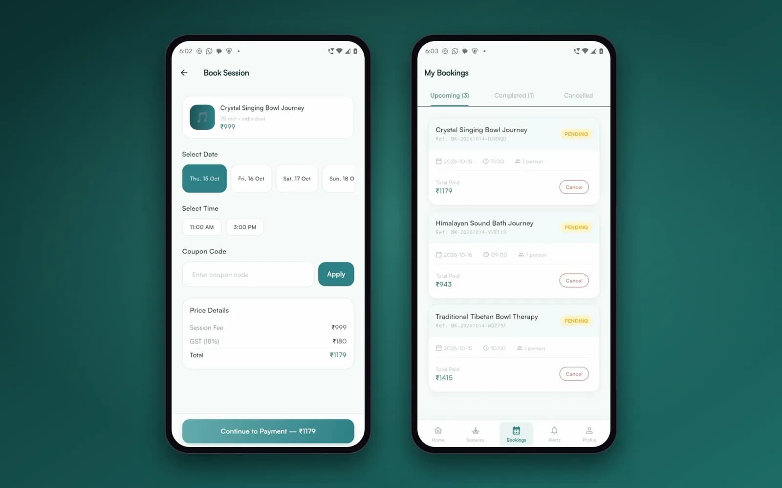 SoundTherapy Booking App (Android & iOS) — Booking and my bookings